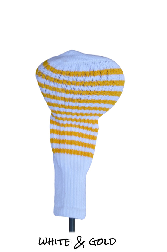 White and Gold Club Sock Golf Headcover