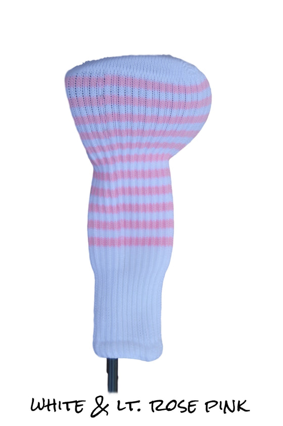 White and Light Rose Pink Club Sock Golf Headcover