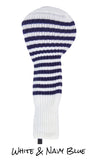 White and Navy Club Sock Golf Headcover