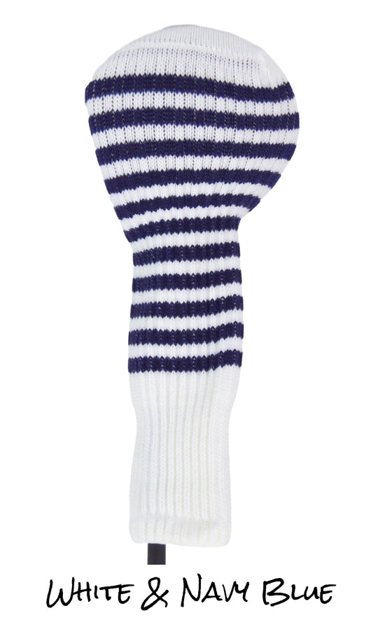 White and Navy Club Sock Golf Headcover