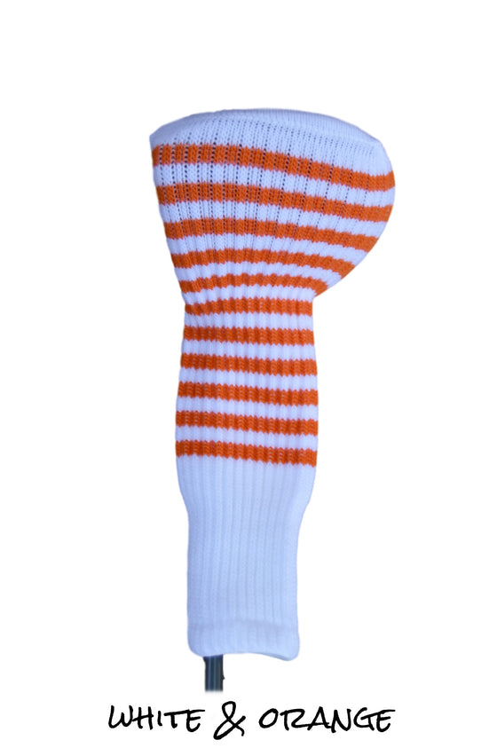 White and Orange Club Sock Golf Headcover