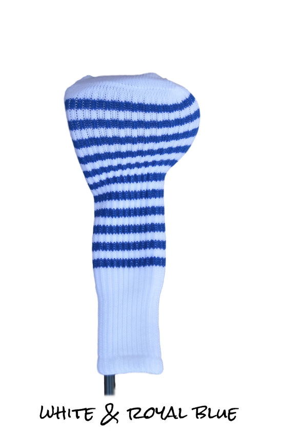 White and Royal Blue Club Sock Golf Headcover