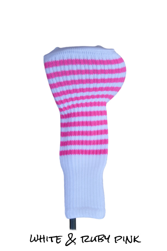 White and Ruby Pink Club Sock Golf Headcover